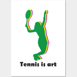 Silhouette of woman playing tennis Posters and Art